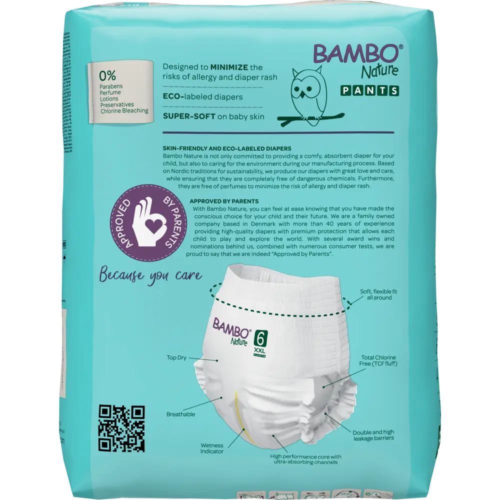 Bambo Nature Pants size 6 back packaging with key features