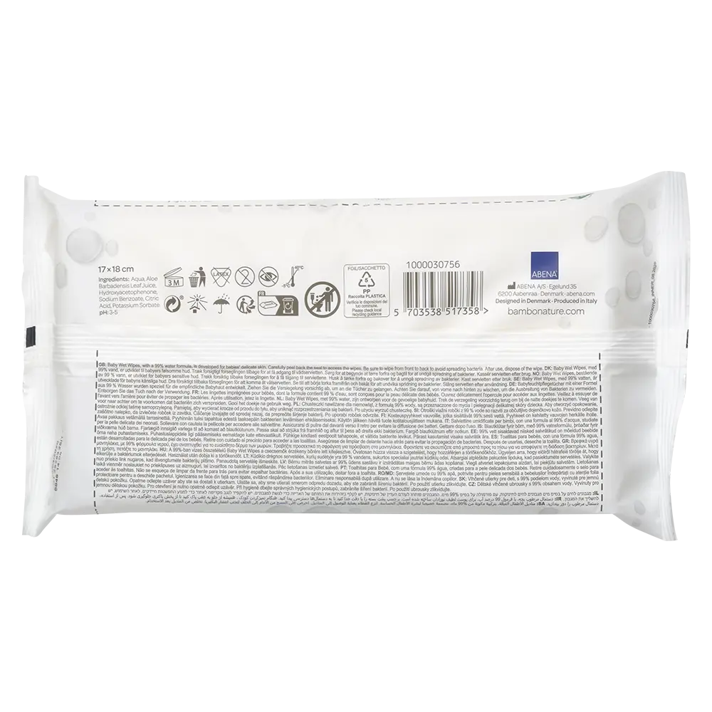Bambo Nature Aqua Wet Wipes back of packaging with ingredients