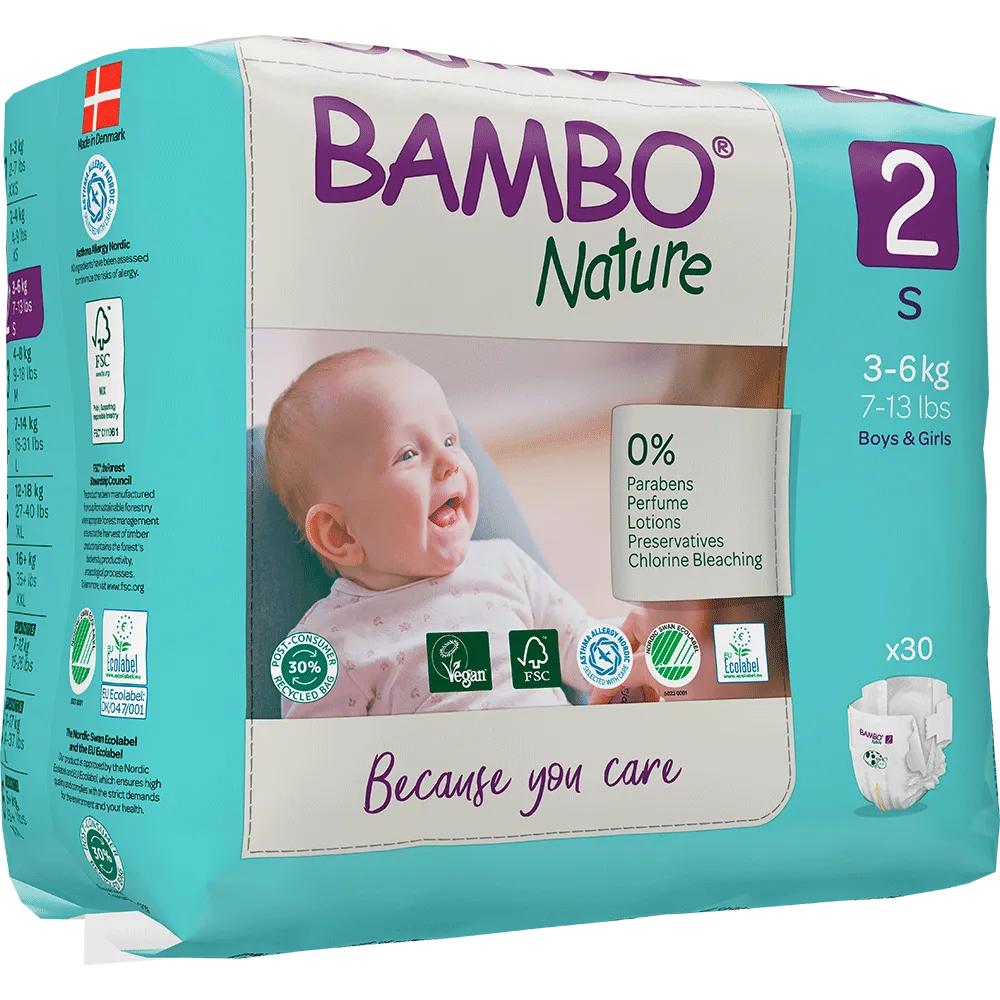 Bambo Nature Diapers size 2, (3-6 kg / 7-13 lbs), 30 pcs