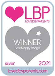 LBP (Loved by Parents) silver winner badge for Best Nappy Range 2021
