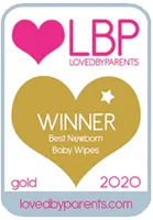 Gold award badge for 'Best Newborn Baby Wipes' winner 2020 from lovedlyparents.com