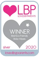 LBP (Loved by Parents) silver winner badge for best eco-friendly baby wipes in 2020.