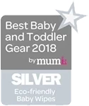 Silver award badge for best baby and toddler gear 2018 by Mum's Choice on a white background