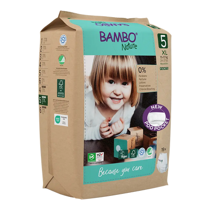 Bambo Nature Pants size 5, 11-17 kg, with new poo pocket and eco-friendly packaging
