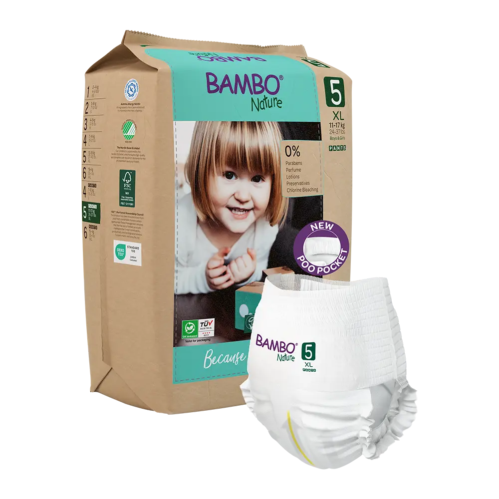 Bambo Nature Pants size 5, 19 pcs, with diaper and Poo Pocket feature